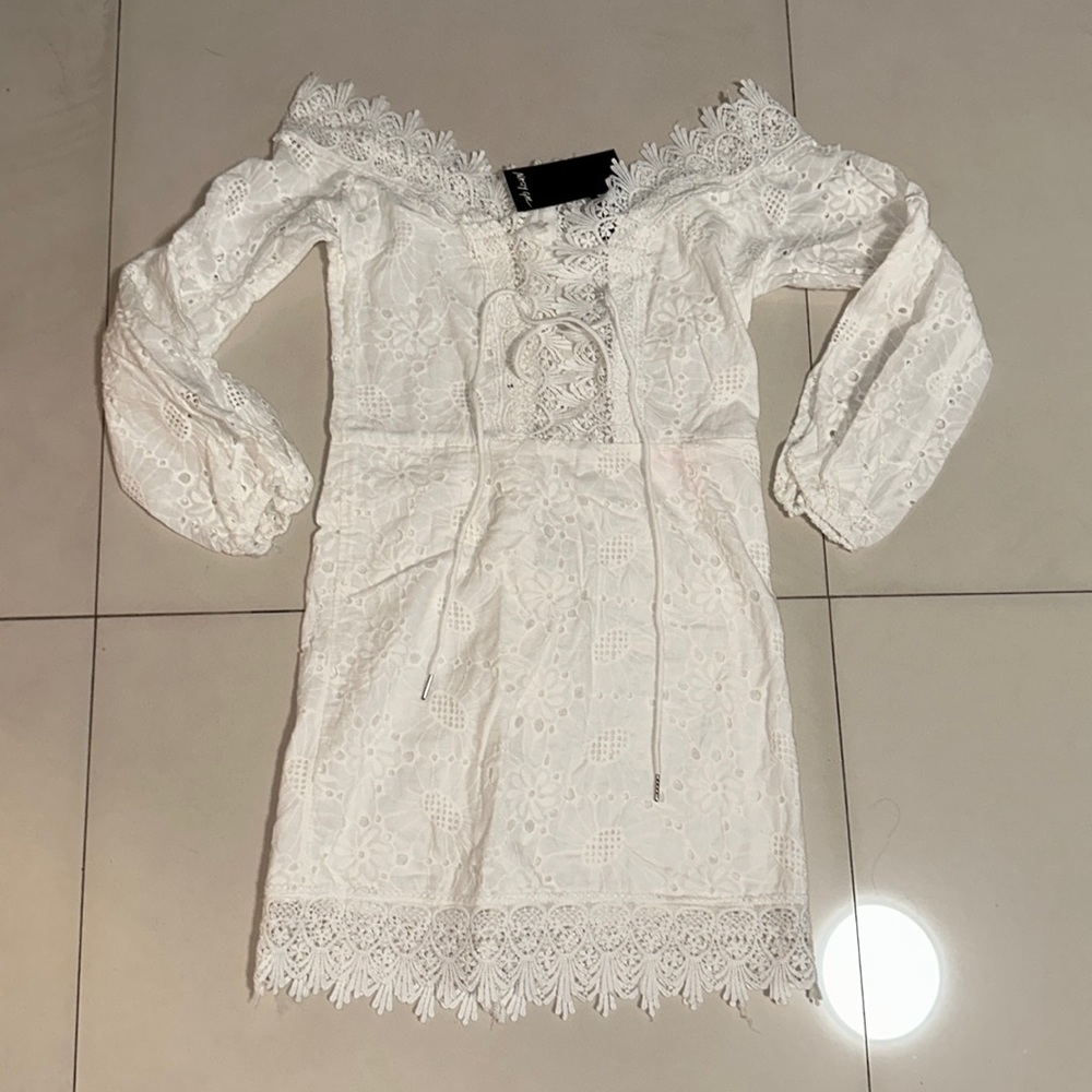 NASTY GAL Crochet Trim White Dress